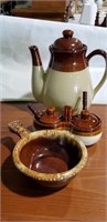 Brown ware bowl, coffee pot, C&S