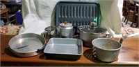 Metal baking & cooking pans, sifter, coffee pot