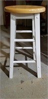 Wood bar stool, painted white leg base
