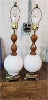 Table lamps, matching pair, wood & glass