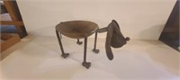 Handmade Metal Dog with Wooden Bowl Unique