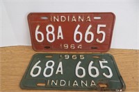 2 Vintage Indiana License Plates 64 & 65