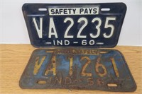 2 Vintage Safety License Plates 56 & 60