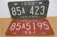 2 Vintage Indiana License Plates 64 & 65