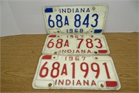 3 Vintage Indiana License Plates 67's & 68