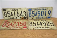 4 Vintage Indiana License Plates 66 , 67. 68 & 69