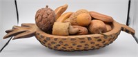 Wooden Pineapple Bowl w/ Wooden Fruit