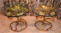 Metal Lily Flower Base Glass Top Tables