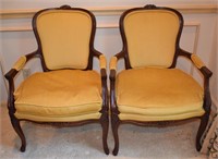 Yellow Upholstered Hickory Arm Chairs