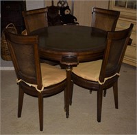 Walnut Game Table w/ 4 Wicker Bottom Chairs