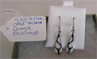 925 Silver Opal Inlaid Dangle Earrings