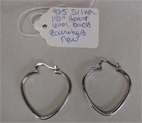 925 Silver 1.5" Heart Lever Back Earrings