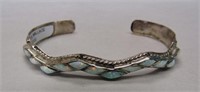925 Silver Zuni Signed Opal Inlaid Cuff Bracelet