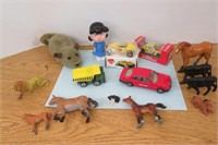 Vintage Lot of Toys, Horses, Cows, Cars, We Care+