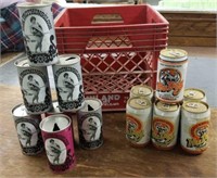 Vintage beer cans in Hiland Dairy crate