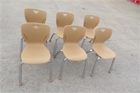 6 Tan   Kids Chairs 14" VGC