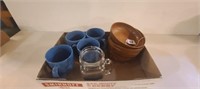 Corelle Stoneware Mugs and Wooden Bowls