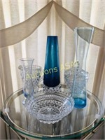 Early American pressed glass and blue vases