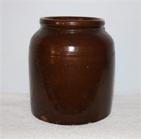 Dark Brown Glazed Stone Crock Jar
