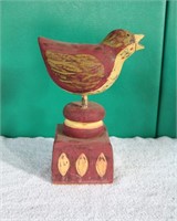 Decorative Carved Wooden Folk Art Bird on Pedestal