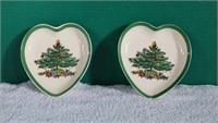 Pair of Spode Heart Shaped Christmas Tree Dishes