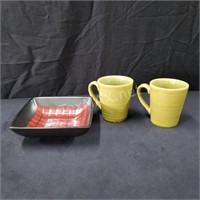 Square Bowl and (2) Coffee Mugs