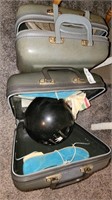 Pair vintage bowling balls, bags & shoes