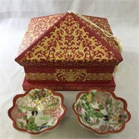 Vintage Ornamental Porcelain Cups & Box