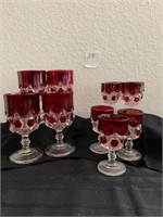 13 pcs Kings Crown Ruby Flashed Glass Goblets