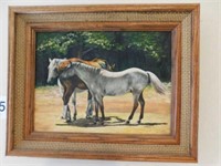 1986 framed oil painting of 3 horses by N. Ruwe,