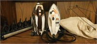 2 vintage GE steam irons - Clothespin bag full of