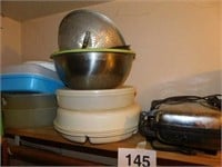 GE Waffle maker - large aluminum bowls & colander
