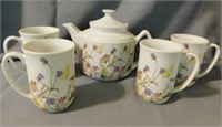 1975 Enesco Nature Garden Society teapot & 4 mugs