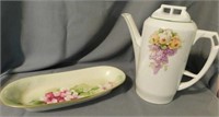 Hand painted china celery dish by JPL France -