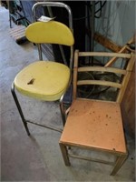 YELLOW SHOP STOOL W/ PAD SEAT- WOOD CHAIR- NEEDS