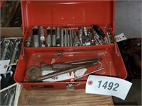 SMALL CONDUIT BENDER - RED METAL TOOL BOX - MISC.