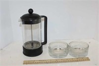 French Press Coffee Maker & Glass Bowls