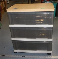 3 Drawer Rolling Storage Cart w/Wood Top