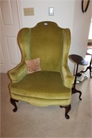 green arm chair with side table, LR