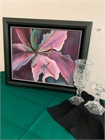 Signed Oil Painting & Crystal Candle Holder