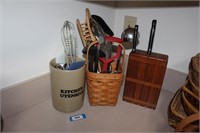 UTENSIL CROCK  and longaberger basket of