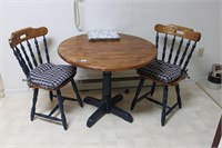 country style drop leaf table and 2 chairs blue  K