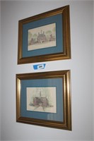 2 SCONCES AND CANDLES AND 2 FRAMED PRINTS