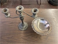 Plated Bowl and candelabra