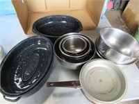 (2) Enamel Roasters and Mixing Bowls, Etc.