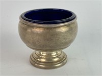 Sterling Silver Open Salt Cellar with Cobalt Glass