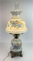 Glass Parlor Lamp with Transfer Floral Design