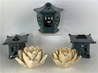 Glazed Pottery Pagoda & Lotus Flower Votives