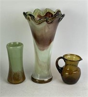 Art Glass Vases & Pitcher, Lot of 3