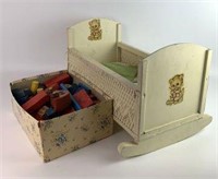 Vintage Doll Cradle & Blocks